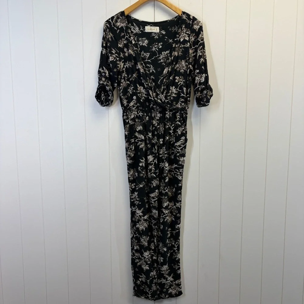 Abercrombie & Fitch Boho Floral Bird Jumpsuit Women Small Cottage Festival Chic